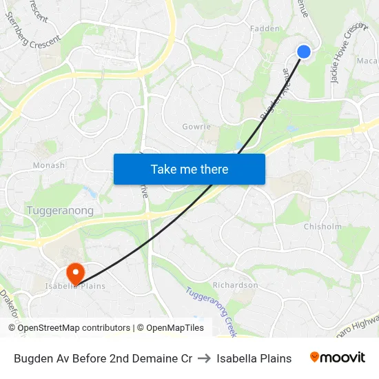 Bugden Av Before 2nd Demaine Cr to Isabella Plains map