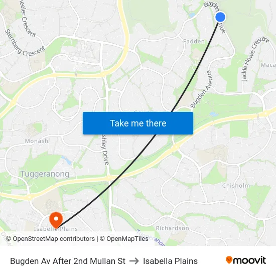 Bugden Av After 2nd Mullan St to Isabella Plains map