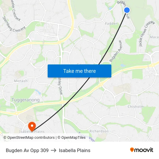 Bugden Av Opp 309 to Isabella Plains map