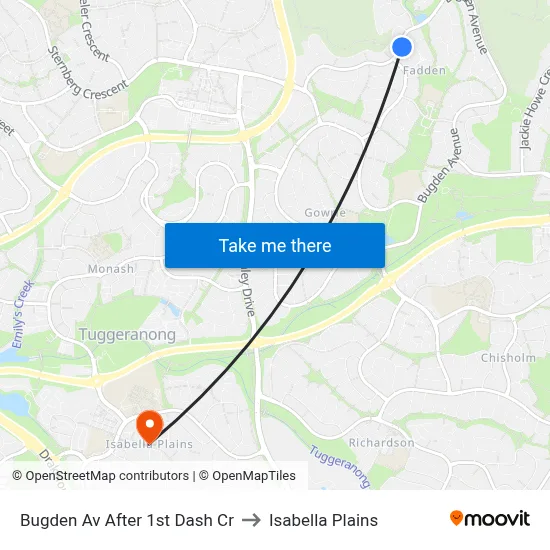 Bugden Av After 1st Dash Cr to Isabella Plains map