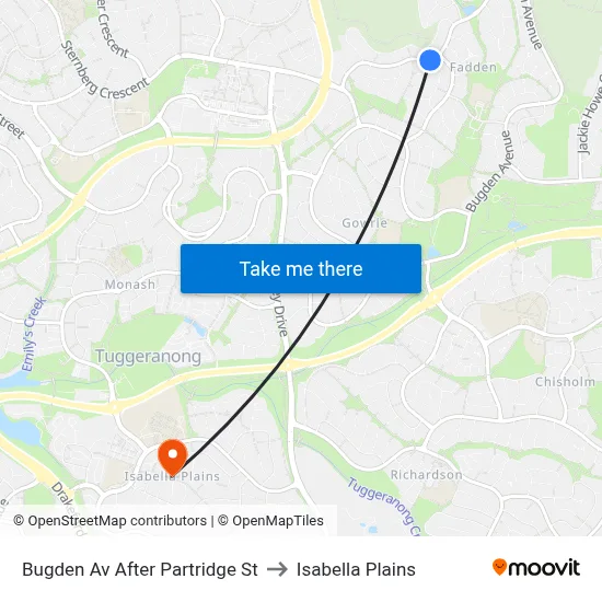 Bugden Av After Partridge St to Isabella Plains map
