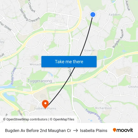 Bugden Av Before 2nd Maughan Cr to Isabella Plains map