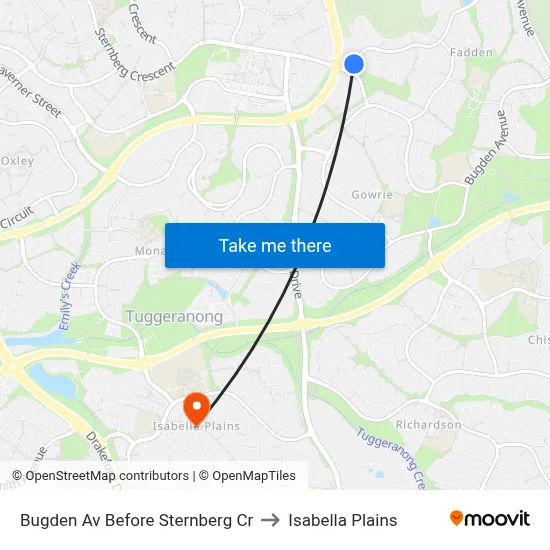 Bugden Av Before Sternberg Cr to Isabella Plains map
