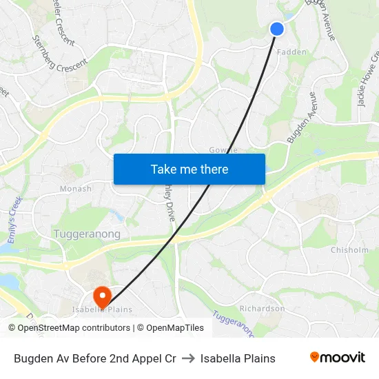 Bugden Av Before 2nd Appel Cr to Isabella Plains map