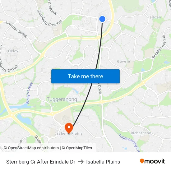 Sternberg Cr After Erindale Dr to Isabella Plains map
