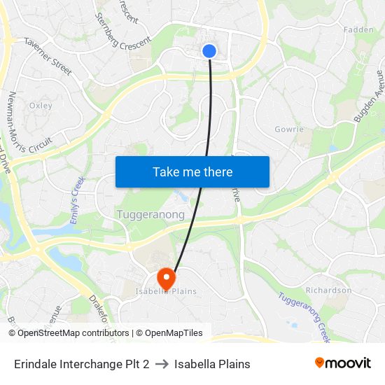 Erindale Interchange Plt 2 to Isabella Plains map