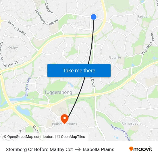 Sternberg Cr Before Maltby Cct to Isabella Plains map