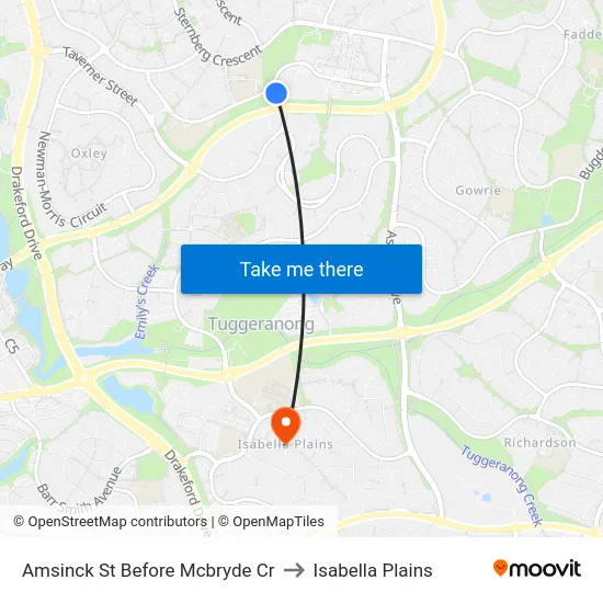 Amsinck St Before Mcbryde Cr to Isabella Plains map