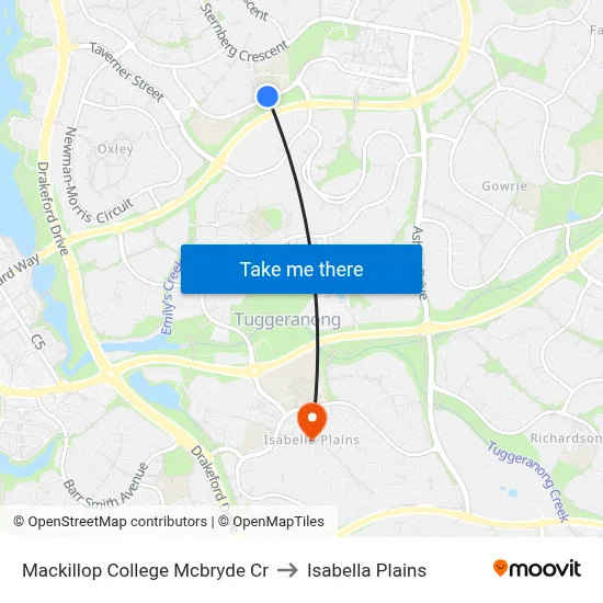 Mackillop College Mcbryde Cr to Isabella Plains map