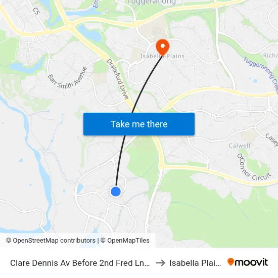 Clare Dennis Av Before 2nd Fred Ln Cr to Isabella Plains map