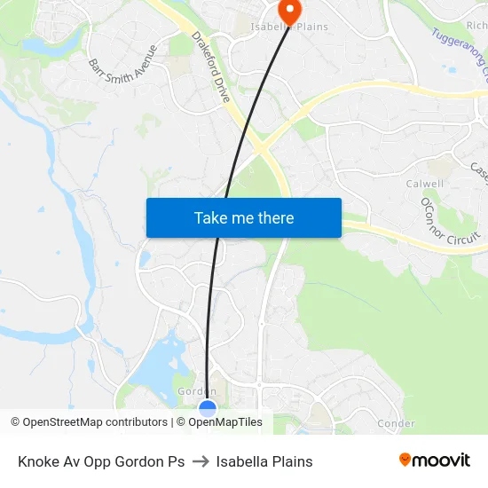 Knoke Av Opp Gordon Ps to Isabella Plains map