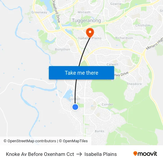 Knoke Av Before Oxenham Cct to Isabella Plains map