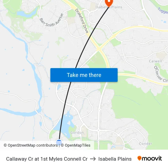 Callaway Cr at 1st Myles Connell Cr to Isabella Plains map