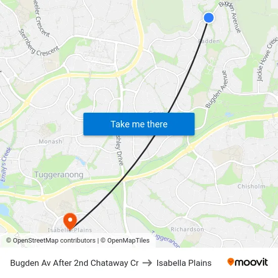 Bugden Av After 2nd Chataway Cr to Isabella Plains map