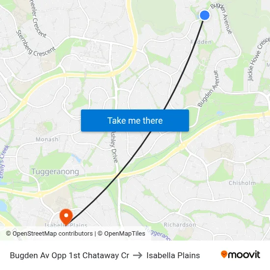 Bugden Av Opp 1st Chataway Cr to Isabella Plains map