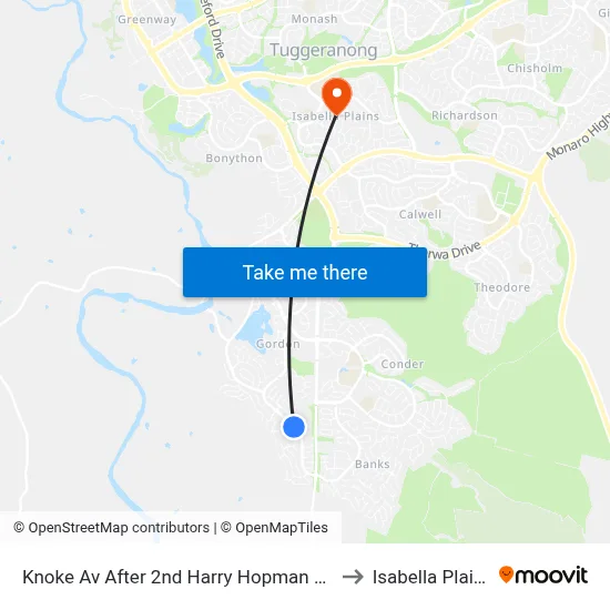 Knoke Av After 2nd Harry Hopman Cct to Isabella Plains map