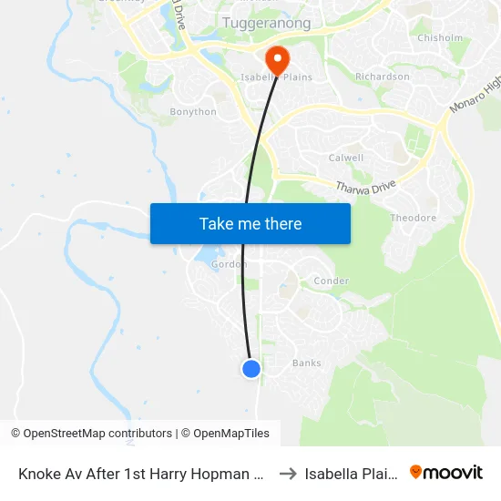 Knoke Av After 1st Harry Hopman Cct to Isabella Plains map