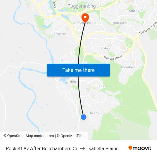 Pockett Av After Bellchambers Cr to Isabella Plains map
