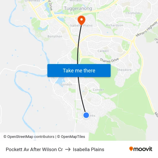 Pockett Av After Wilson Cr to Isabella Plains map