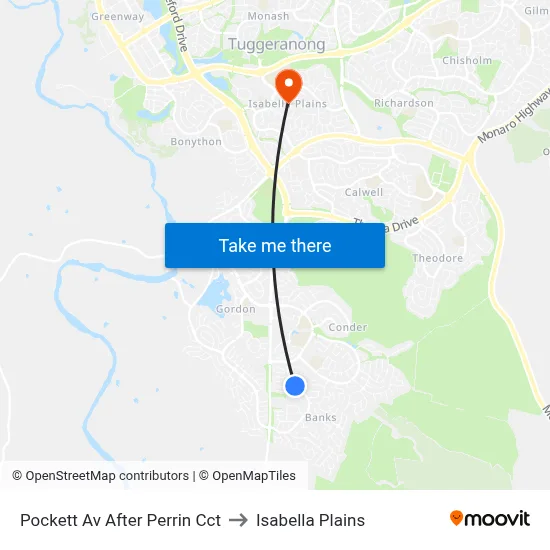 Pockett Av After Perrin Cct to Isabella Plains map