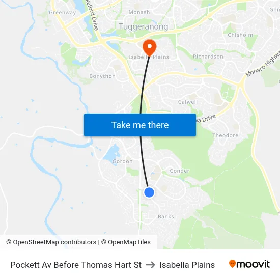 Pockett Av Before Thomas Hart St to Isabella Plains map