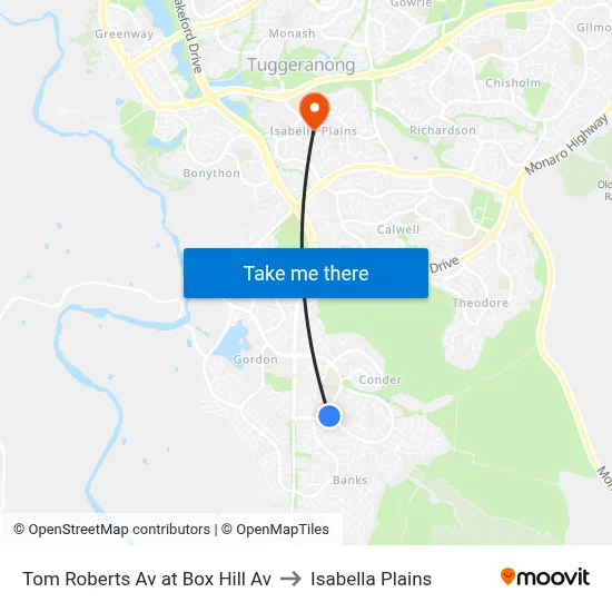 Tom Roberts Av at Box Hill Av to Isabella Plains map