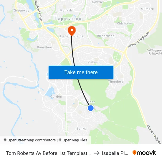 Tom Roberts Av Before 1st Templestowe Av to Isabella Plains map