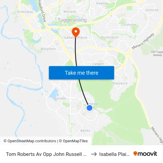 Tom Roberts Av Opp John Russell Cct to Isabella Plains map
