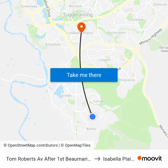 Tom Roberts Av After 1st Beaumaris St to Isabella Plains map