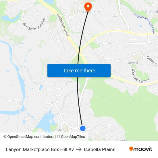 Lanyon Marketplace Box Hill Av to Isabella Plains map