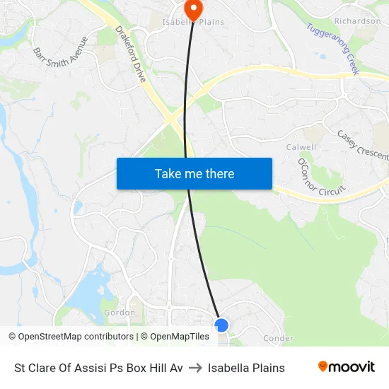 St Clare Of Assisi Ps Box Hill Av to Isabella Plains map