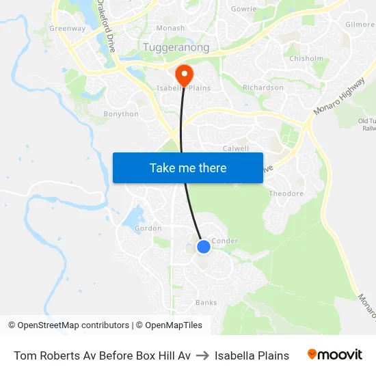 Tom Roberts Av Before Box Hill Av to Isabella Plains map