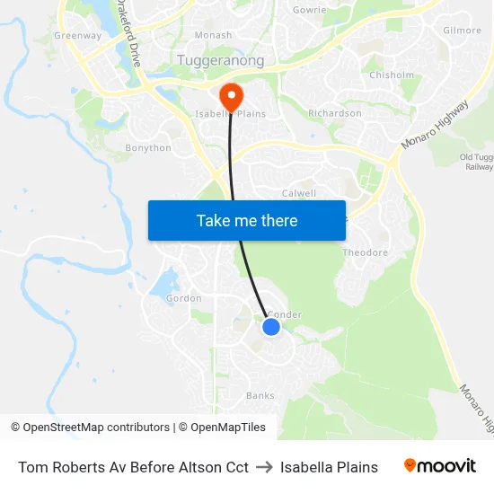 Tom Roberts Av Before Altson Cct to Isabella Plains map