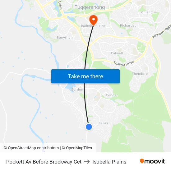 Pockett Av Before Brockway Cct to Isabella Plains map