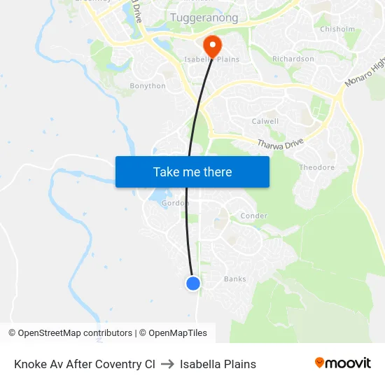 Knoke Av After Coventry Cl to Isabella Plains map