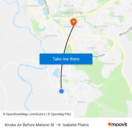 Knoke Av Before Matson St to Isabella Plains map