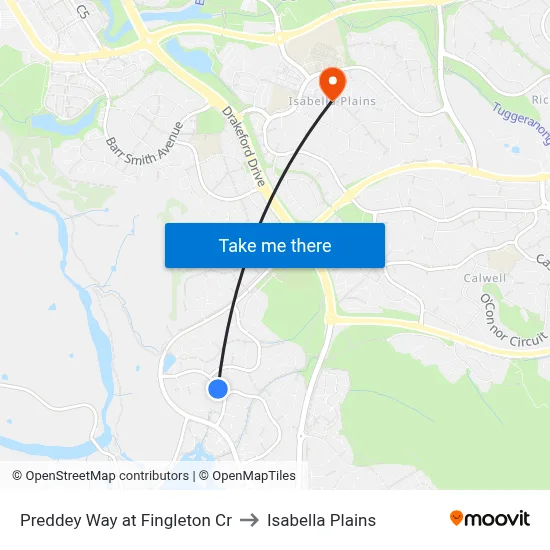 Preddey Way at Fingleton Cr to Isabella Plains map
