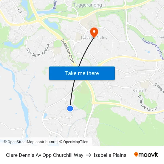 Clare Dennis Av Opp Churchill Way to Isabella Plains map