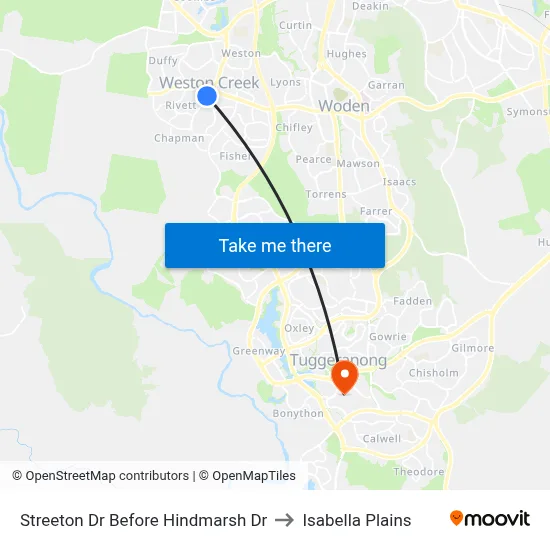 Streeton Dr Before Hindmarsh Dr to Isabella Plains map