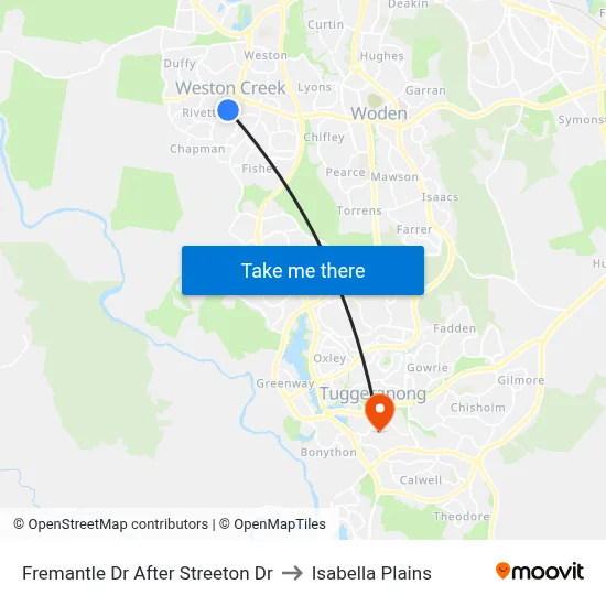 Fremantle Dr After Streeton Dr to Isabella Plains map