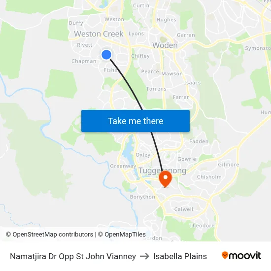 Namatjira Dr Opp St John Vianney to Isabella Plains map