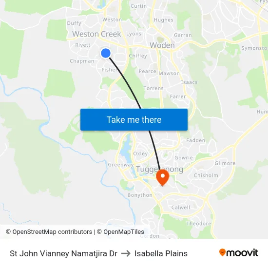St John Vianney Namatjira Dr to Isabella Plains map