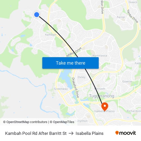 Kambah Pool Rd After Barritt St to Isabella Plains map