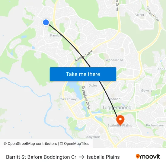Barritt St Before Boddington Cr to Isabella Plains map