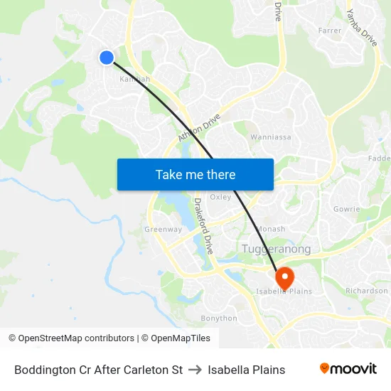 Boddington Cr After Carleton St to Isabella Plains map