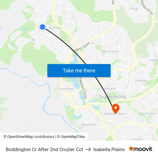 Boddington Cr After 2nd Crozier Cct to Isabella Plains map