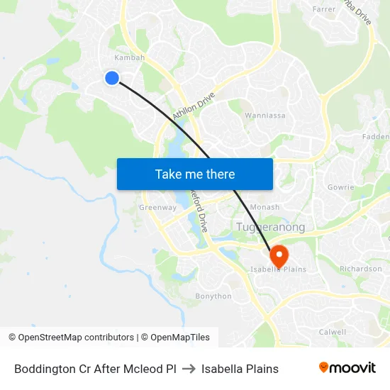Boddington Cr After Mcleod Pl to Isabella Plains map