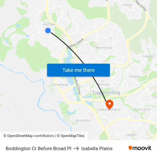 Boddington Cr Before Broad Pl to Isabella Plains map