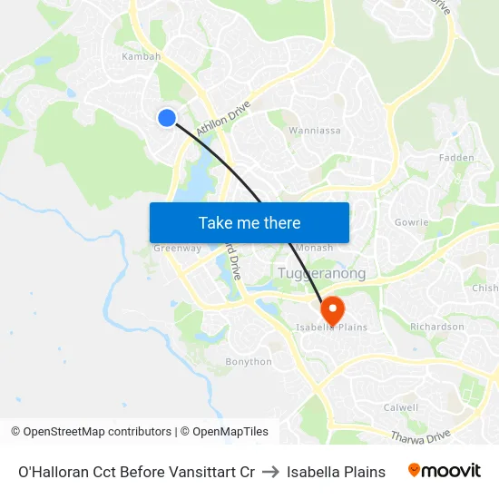 O'Halloran Cct Before Vansittart Cr to Isabella Plains map