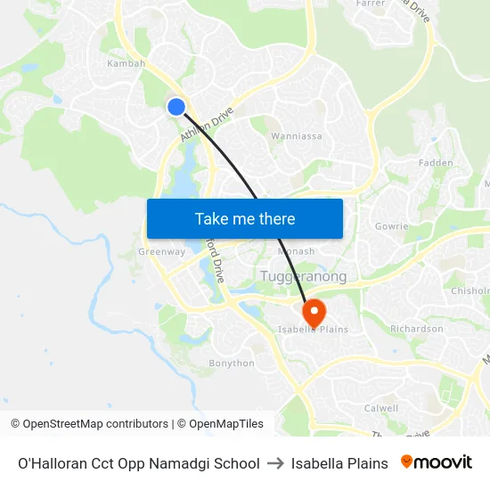 O'Halloran Cct Opp Namadgi School to Isabella Plains map